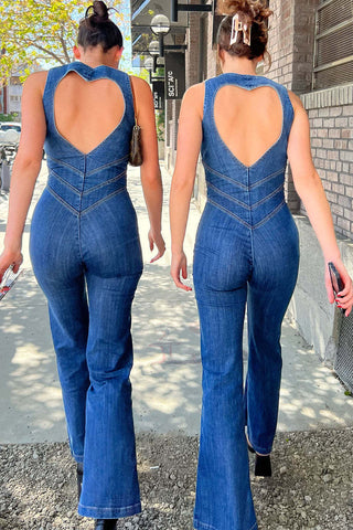Heart Cutout Denim Jumpsuit