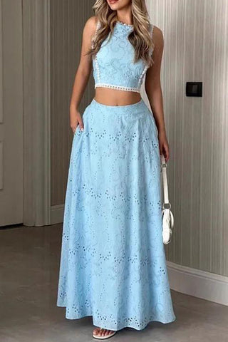 Elegant Eyelet Skirt Set