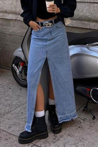 High-Waisted Denim Maxi Skirt
