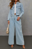 Cropped Denim Jacket and High-Waist Jeans Set