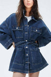Belted Button-Front Denim Jacket