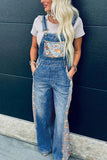 Floral Accent Denim Jumpsuit