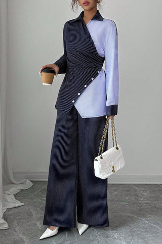 Asymmetrical Pinstripe Pants Set