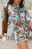Patterned Short Set with Scalloped Edges