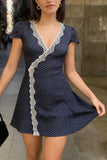 Lace-Trimmed Polka Dot Casual Dress