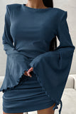 Bell-Sleeve Ruched Casual Dress