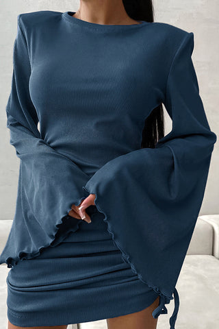 Bell-Sleeve Ruched Casual Dress