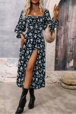 Floral Puff Sleeve Midi Dress