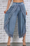 Lace Trim Wide-Leg Casual Pants