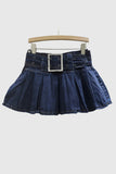 Pleated Denim Skirt with Belt