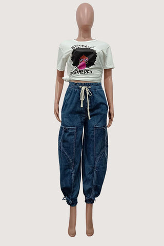 Denim Cargo Barrel Jeans