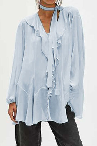 Ruffle Trim Sheer Blouse