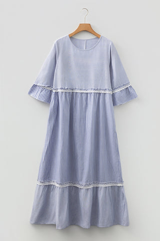 Stripe Patchwork Lace Detail Maxi Dress