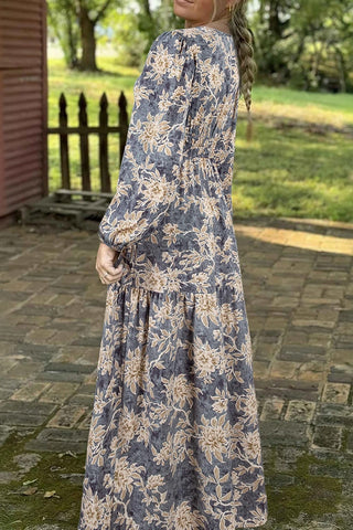 Floral Print Smocked Maxi Dress with Long Sleeves