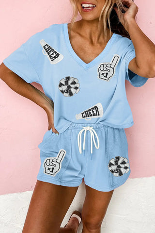 Cheer Graphic V Neck Short Set