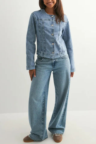 Button-Front Denim Jacket
