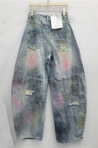 Distressed Wide-Leg Jeans