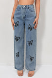 Butterfly Print Straight-Leg Jeans