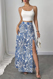 Paisley High-Slit Midi Skirt