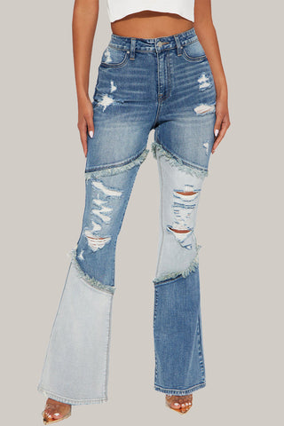 Distressed Flare Denim Jeans