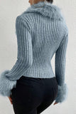Faux Fur Trim Cardigan with Button Detailing