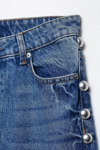 Pearl-Embellished Straight-Leg Jeans