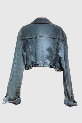 Trendy Cropped Denim Jacket with Pins