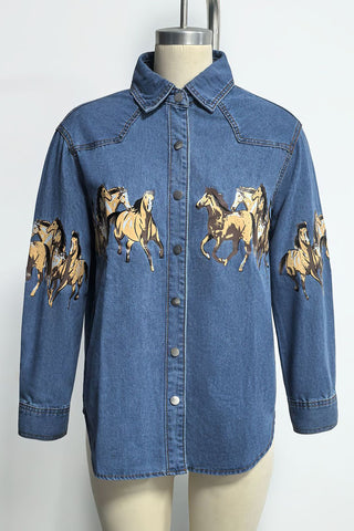 Patterned Denim Jacket with Button Front