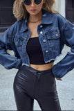 Cropped Button-Front Denim Jacket