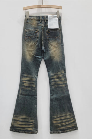 Star-Studded Flare Jeans with Distressed Details
