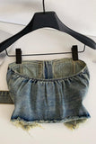 Belted Zip-Front Denim Bustier