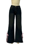 High-Waist Wide Leg Jeans with Ties