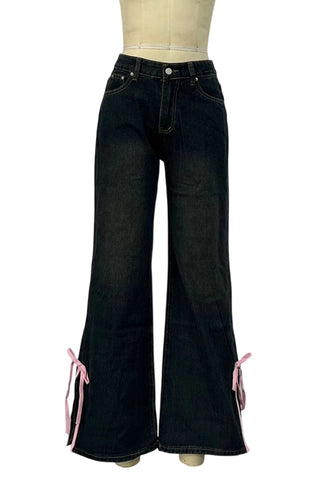 High-Waist Wide Leg Jeans with Ties