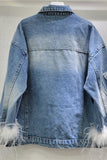 Denim Jacket with Feather Trim