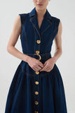 Button-Front Denim Midi Dress