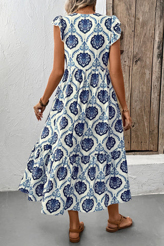 Ruffle Sleeve Printed Casual Dress