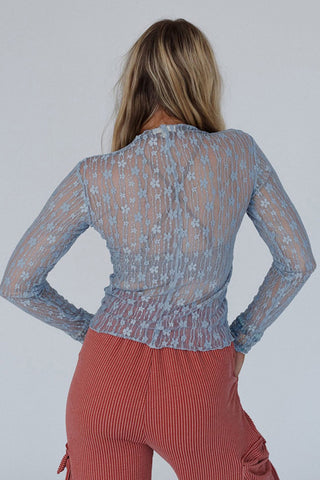 Lace Pattern Sheer Long Sleeve Top
