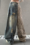 Distressed Patchwork Wide-Leg Jeans