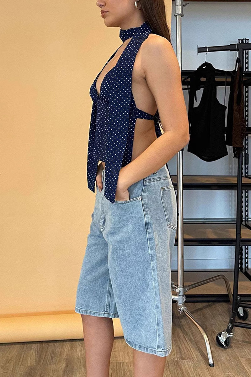 Polka Dot Halter Tank with Scarf Detail