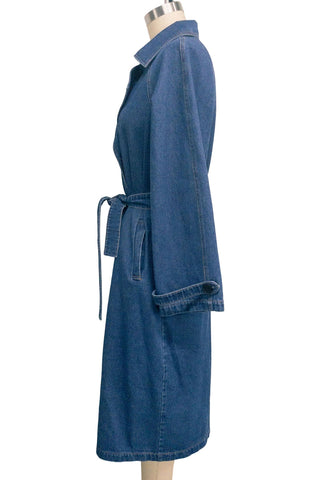 Waist-Tie Denim Trench Coat