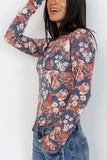 Floral Mesh Fitted Long Sleeve Top