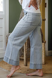 Stripe Button Pocket Wide Leg Jeans