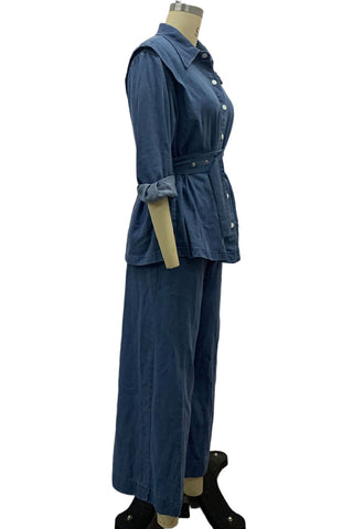 Versatile Belted Denim Pants Set