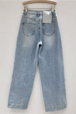 Distressed Straight-Leg Jeans with Lace Insert