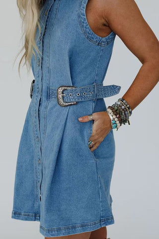 Buttoned Denim Skater Dress