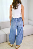 Wide-Leg Denim Pants with Drawstring