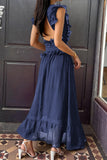 Ruffle-Trim V-Neck Maxi Dress