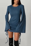 Bell-Sleeve Ruched Casual Dress