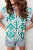 Ethnic Print Flutter Sleeve Top