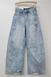 Distressed Wide-Leg Denim Pants